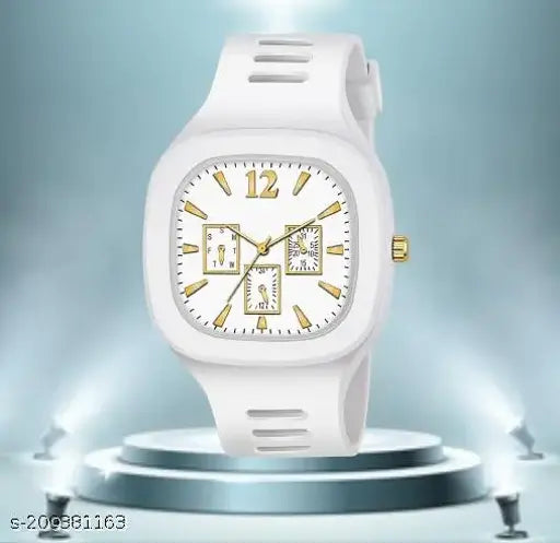 White silicone strap wristwatch with a millar square dial