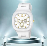 White silicone strap wristwatch with a millar square dial