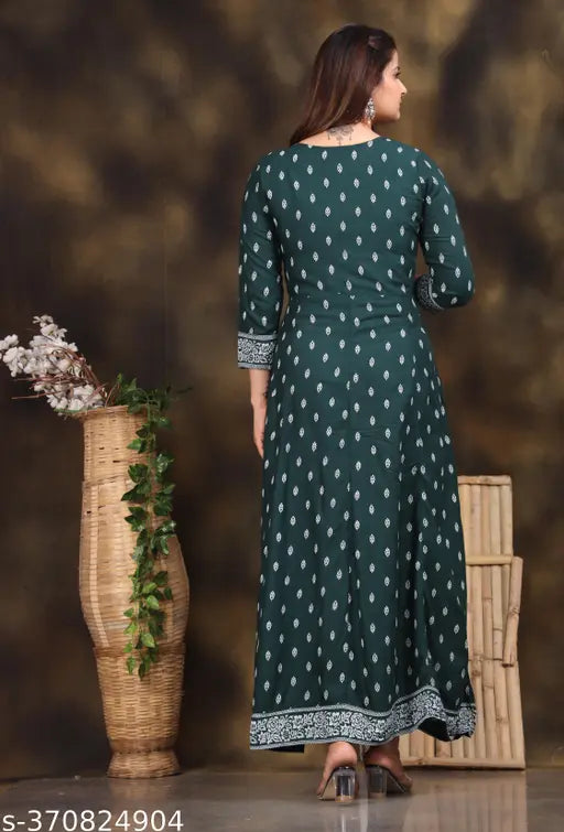 Rayon floral printed Anarkali Kurta, three-quarter sleeves, solid print ankle length, best quality, new design for women's fashion, India