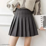 Long pleated skirt, navy blue fabric, high waist, short length, khaki trim