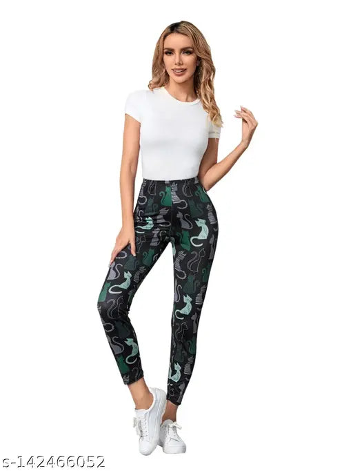 Printed net Lycra jeggings for women and girls, available in sizes 26, 28, 30, 32, 34, and 36. Made in India