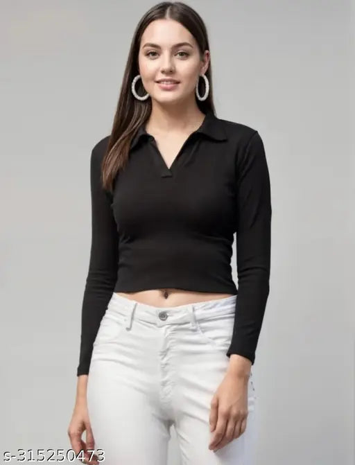 Lycra long-sleeve solid top by NA Az Fashion in color 2 for girls, India origin