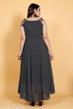 Black georgette sleeveless kurti for women, full flared gheri & anarkali type, printed combo