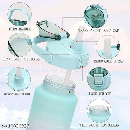 Multicolor motivational water bottle pack of 3, BIS/ISI certified, leak-proof, with a net quantity of 3 and dimensions 10cm x 10cm x 10cm