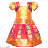 Cotton-silk girls lehenga choli with waist belt, traditional floral design in Ponni Pattu style, Indian festivals wear for 2-5 years