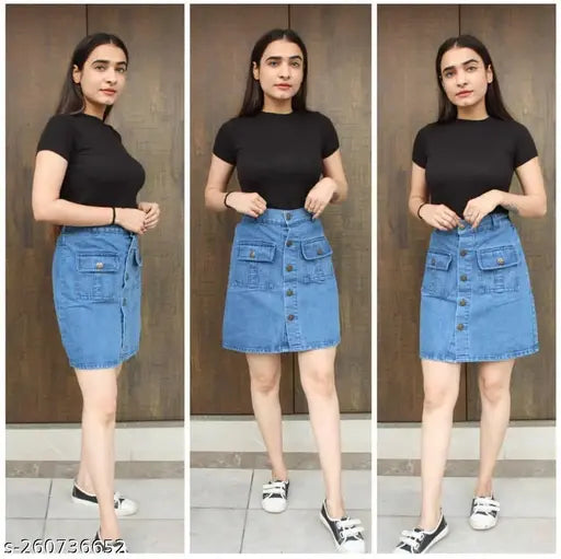 Blue denim western skirt for girls | Solid pattern, trendy latest design, Indian-made (size 26, 28, 30)