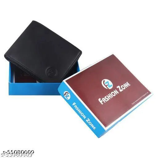 Attractive Men Black Two Fold Faux Leather Wallet, textured design, 2 card slots, coin pocket, ID/photo slot. PU leather exterior, free size (L:12cm, W:4cm), 80g weight