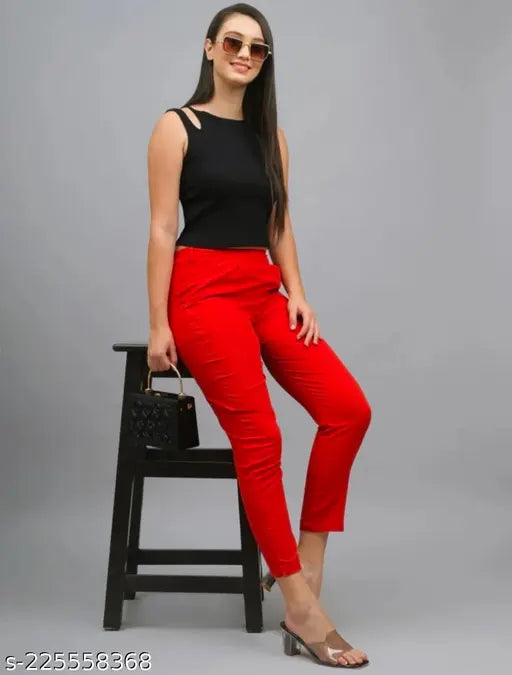 Red high waist pants and matching high waist skirt pack of 2