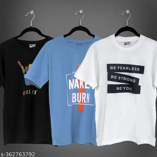White cotton Tee Projekt men's typography round-neck tshirts (pack of 3) - short sleeves, casual wear