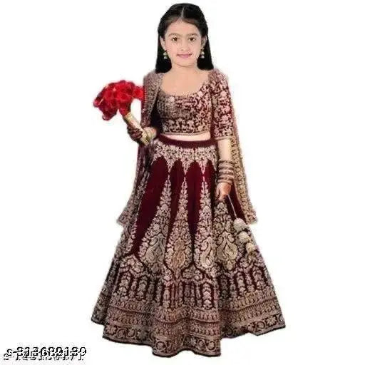 Velvet choli kids gown, embroidered mother-daughter gown in satin fabric, Indian design for multiple sizes (0-14 years)