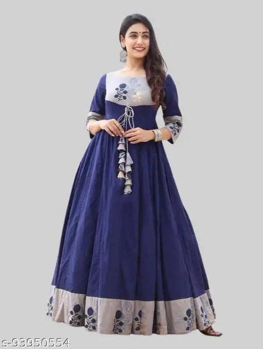 Rayon printed Anarkali kurti with three-quarter sleeves, vibrant Indian design for women's sizes M-XXL