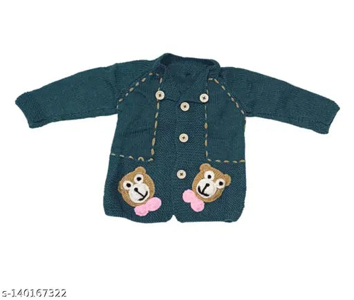 Handmade wool sweater, cap, & booties for newborn babies (6-12 months), self-designed Indian craftwork