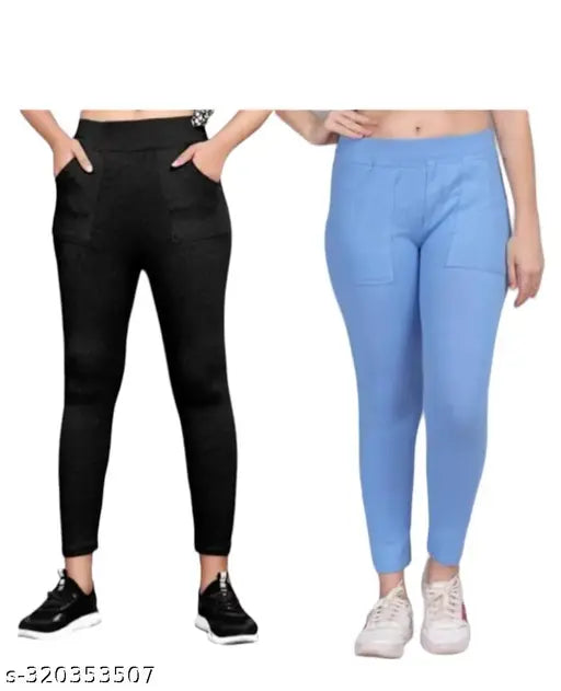 Trendy women's lycra ankle-length jeggings pack of 2 - Solid color, best for yoga and gym wear, sizes 26 to free size (India origin)