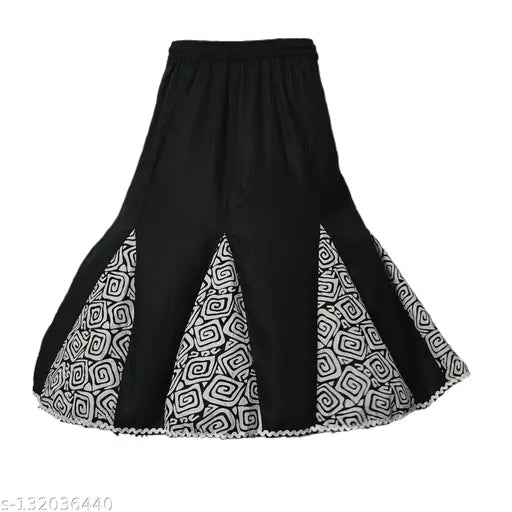 Black rayon self-design net skirt for women, trendy and comfortable, great wardrobe addition. Sizes: 26, 28, 30, 32 (26in/28in, 28in/28in, 30in/28in, 32in/28in). Made in India