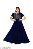 Geometric embellished Bosaru women's long blue dress with a deep neckline