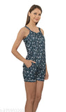Navy blue poly silk tank top and shorts set for women, printed with net pattern, comfortable sleepwear made for long-lasting use