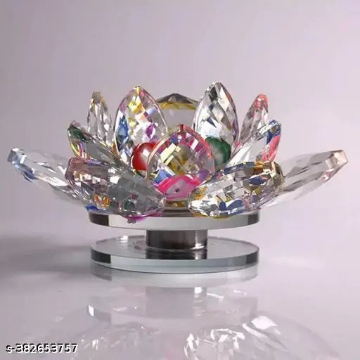 Crystal Lotus Flower feng shui showpiece, multi-colored, increases positive energy & wealth, Indian origin (5.5L x 4.5W x 5H cm, 185g)