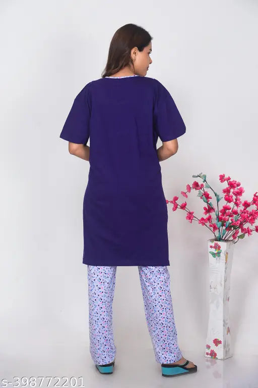 Hosiery long nightsuit, printed net pyjamas with short sleeves, size XXL or XXXL from India