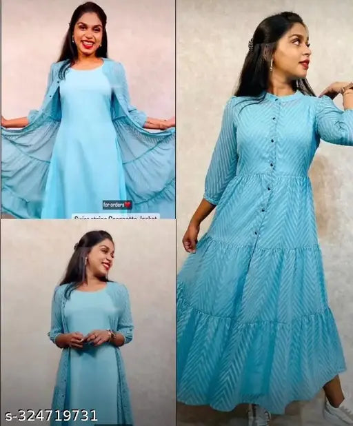 Georgette woven design new jacket kurta, three-quarter sleeves, India-made fashionable women's apparel