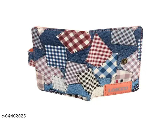 Blue faux leather wallet with batwa print, 1 compartment, 3 card slots. Indian-origin LOSCCO brand accessory