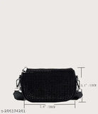 Stylish cross body bag, black rhinestone design, leather material, mini coin purse