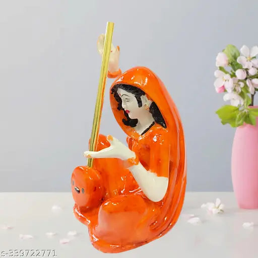 Polyresin Indian Meera Bai statue, ornate God idol for living room, bedroom, or office decor