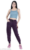 Purple track pants with a high waistband