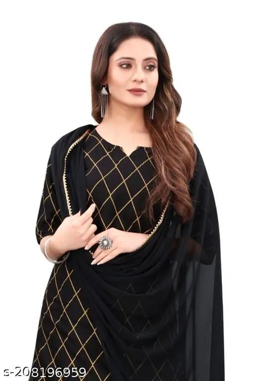 Black embroidered rayon fashionable dupatta set