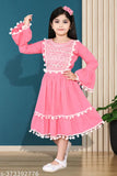 Girl's cotton party frock, design with ruffled sleeves, pink