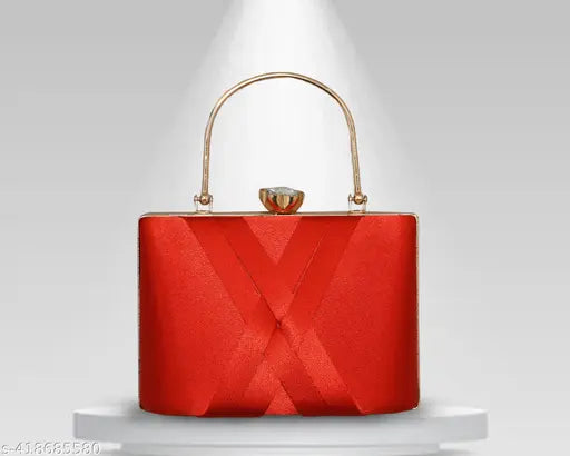 Bright red clutch purse with gold accents and a zip closure