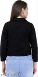Black denim women's jacket with long sleeves, dyed/washed, multiple sizes available from XS to 4XL