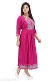 New Trendy Pink Embroidery Cotton Rayon Fabric Kurta - Comfortable, stylish women's 3/4 sleeve Kurta for casual occasions. Machine or hand wash, India origin