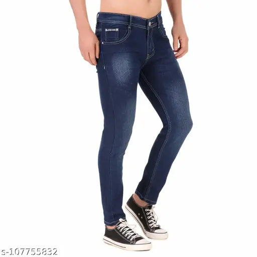 Men's dark blue denim skinny fit jeans