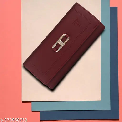 Maroon leather party clutch wallet with zip closure, one phone pocket and four regular card pockets, suitable for casual to party outfits