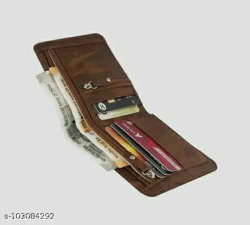 Faux leather/leatherette men's wallet, solid pattern, 3 compartments, free size (11cm x 9cm), India-made
