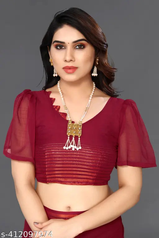 Chiffon saree fabric, single free size, solid pattern, Indian origin