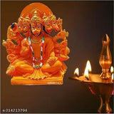 Marble Hanuman idol, Sinduri Punchmukhi (5 inch), traditional Indian spiritual statue
