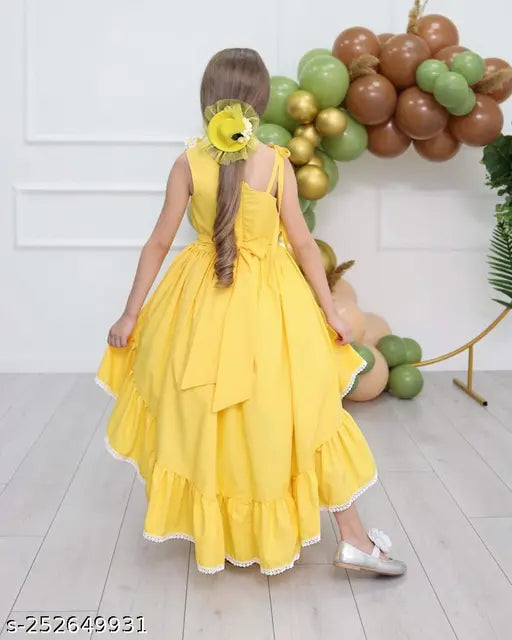 Yellow organza ruffle sleeveless girl's dress