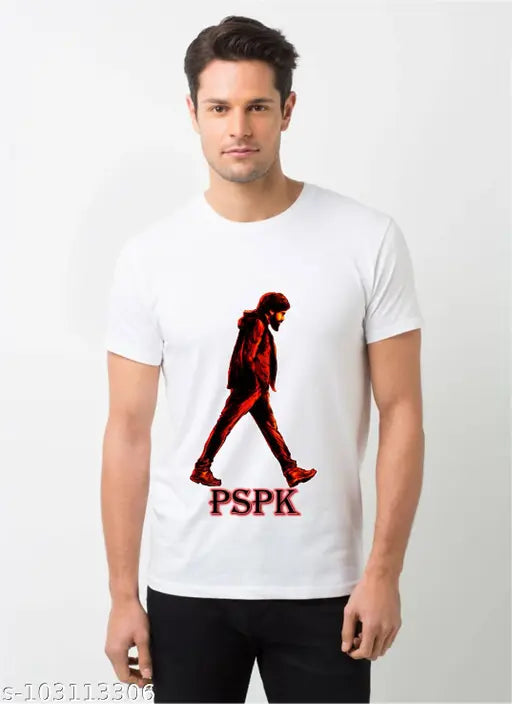 Powder Star polyester t-shirt with printed pattern featuring Pawan Kalyan, Indian apparel for men M, L, XL, XXL