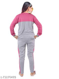Colorblocked polyester woman's tracksuit with long sleeves, elastic waistband, and pocketed bottoms - Indian gymwear for all seasons