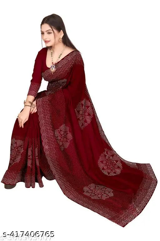 Red georgette saree with diamond pattern border