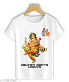Striped polyester Ganpati T-shirt for Ganesh Festival, short sleeves, available in M, L, XL, XXL (India)