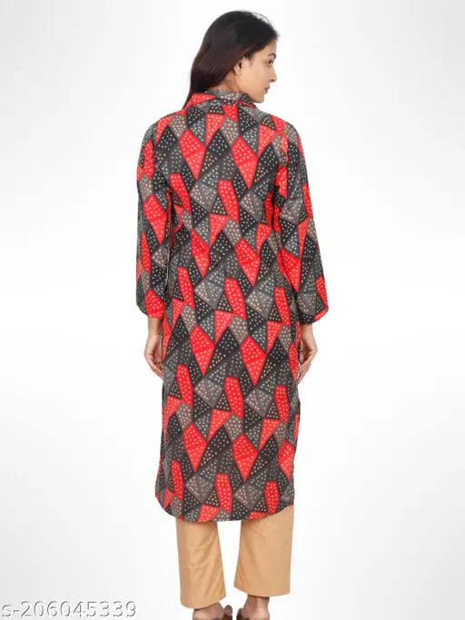 Plus size winter wear printed women's kurta full sleeve shirt collar