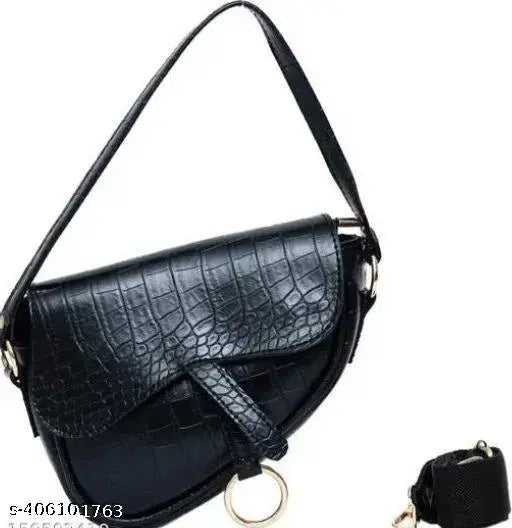 Black women's leather purse with long shoulder strap