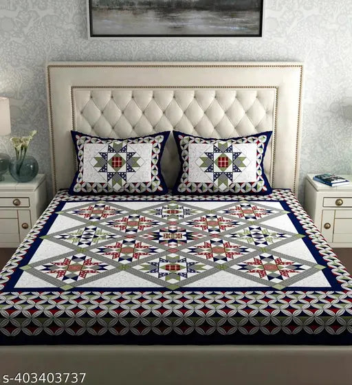 Rajasthani 100 Jaipuri Cotton King Size Double Bedsheet with 2 Pillow Covers - Indian-made, premium quality, botanical print bed sheet for summer