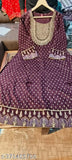 Gold Foil printed Maroon Anarkali kurti with rayon fabric and three-quarter sleeves, featuring intricate patterns on display