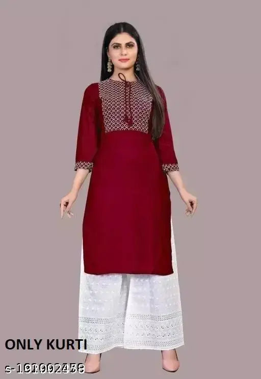 Green Rayon Women's Long Kurti, Three-Quarter Sleeves, Solid Design, Size S - XL (Bust: 36in-44in)