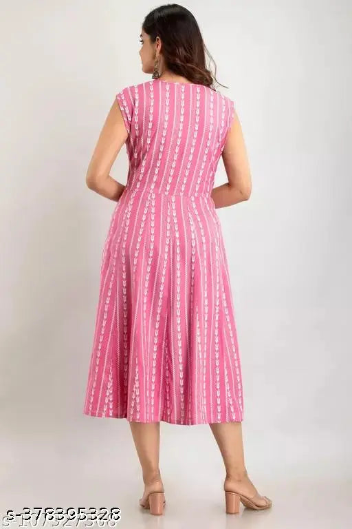 Rayon printed sleeveless anarakli dress