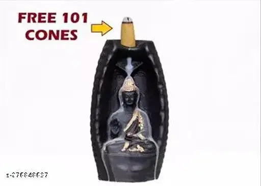 7cm tall polyresin Buddha statue with backflow incense cones, Indian-inspired decor for home living room or bedroom
