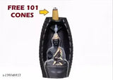 7cm tall polyresin Buddha statue with backflow incense cones, Indian-inspired decor for home living room or bedroom